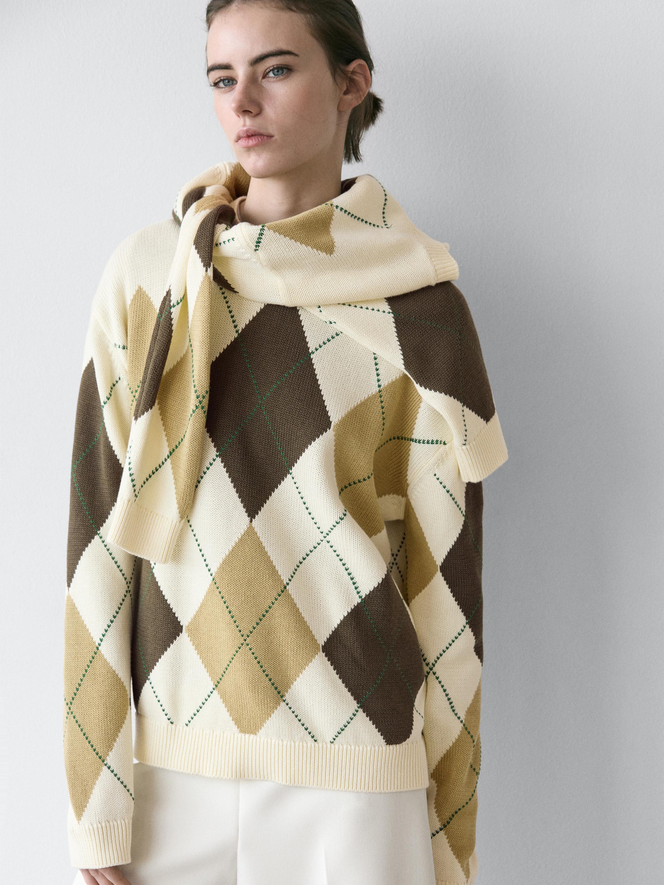 100% cotton knit sweater with Argyle detail